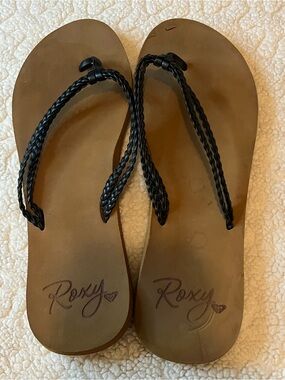 Roxy Black Braided Strap Flip Flop Sandals Women’s Thong Beach Casual